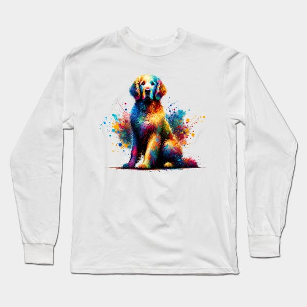 Curly-Coated Retriever in Colorful Splash Artwork Long Sleeve T-Shirt by ArtRUs